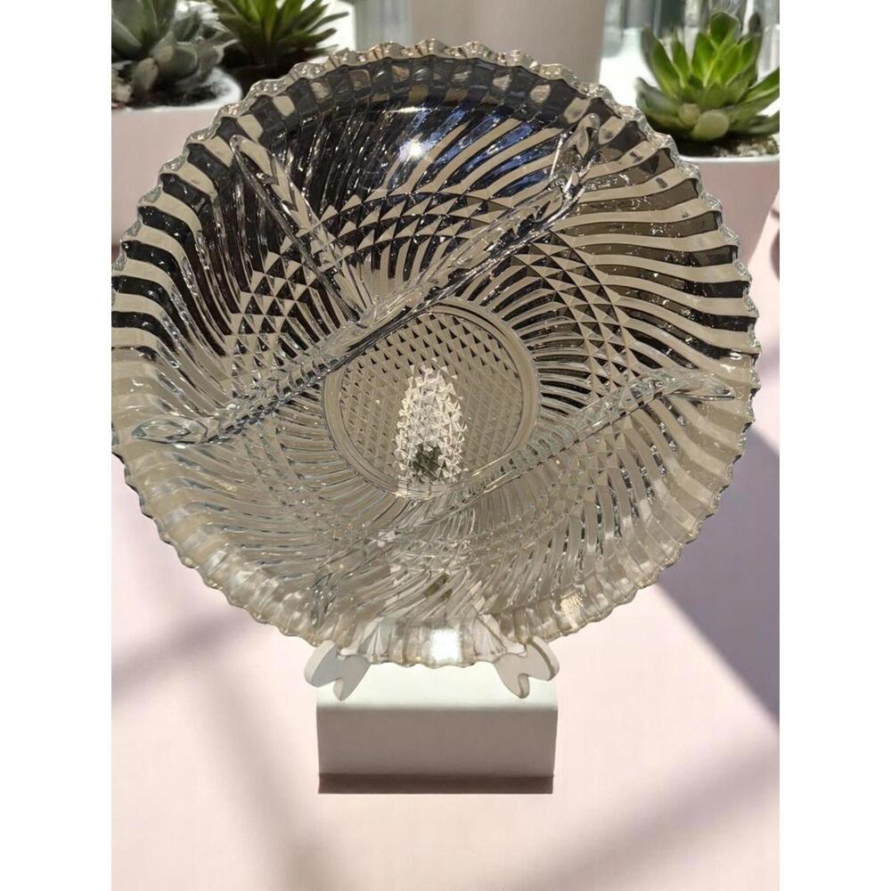 Indiana Glass Clear Divided Relish Ribbed Serving Dish 4 Sections 10"